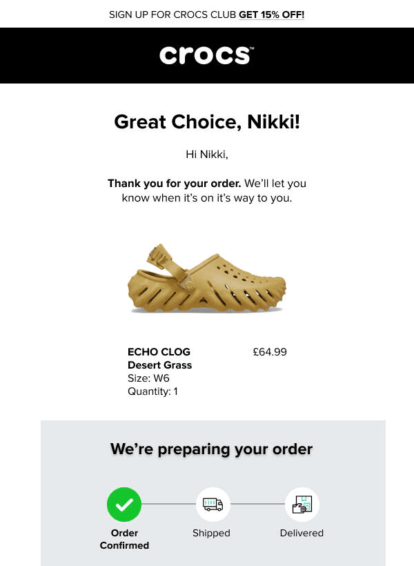 Order confirmation email under review
